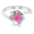 Rosec Jewels-Pink Sapphire and Diamond Flower Engagement Ring with Bypass Shank