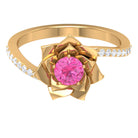 Rosec Jewels-Pink Sapphire and Diamond Flower Engagement Ring with Bypass Shank