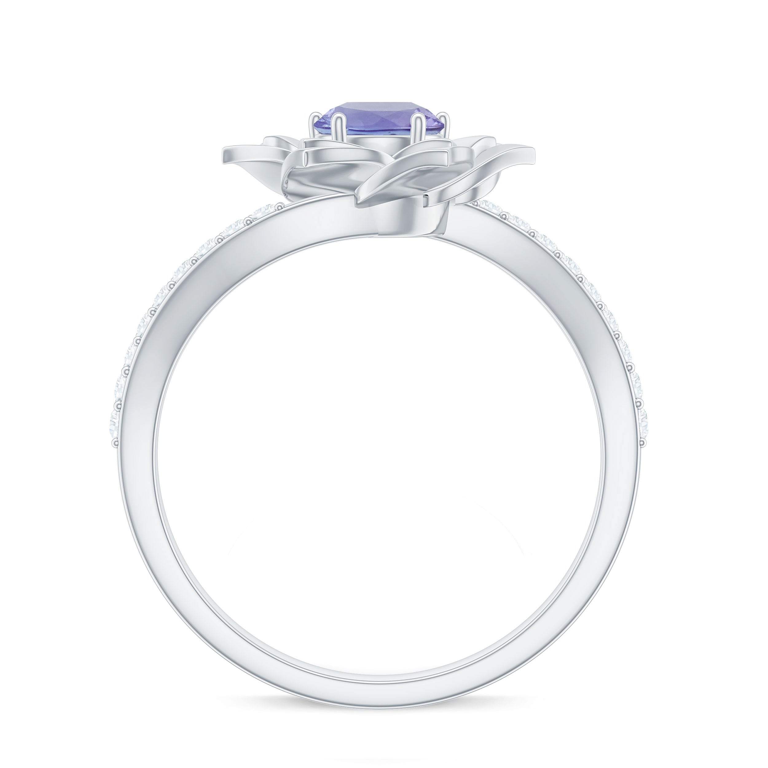 Rosec Jewels-Real Tanzanite and Diamond Flower Ring in Bypass Shank