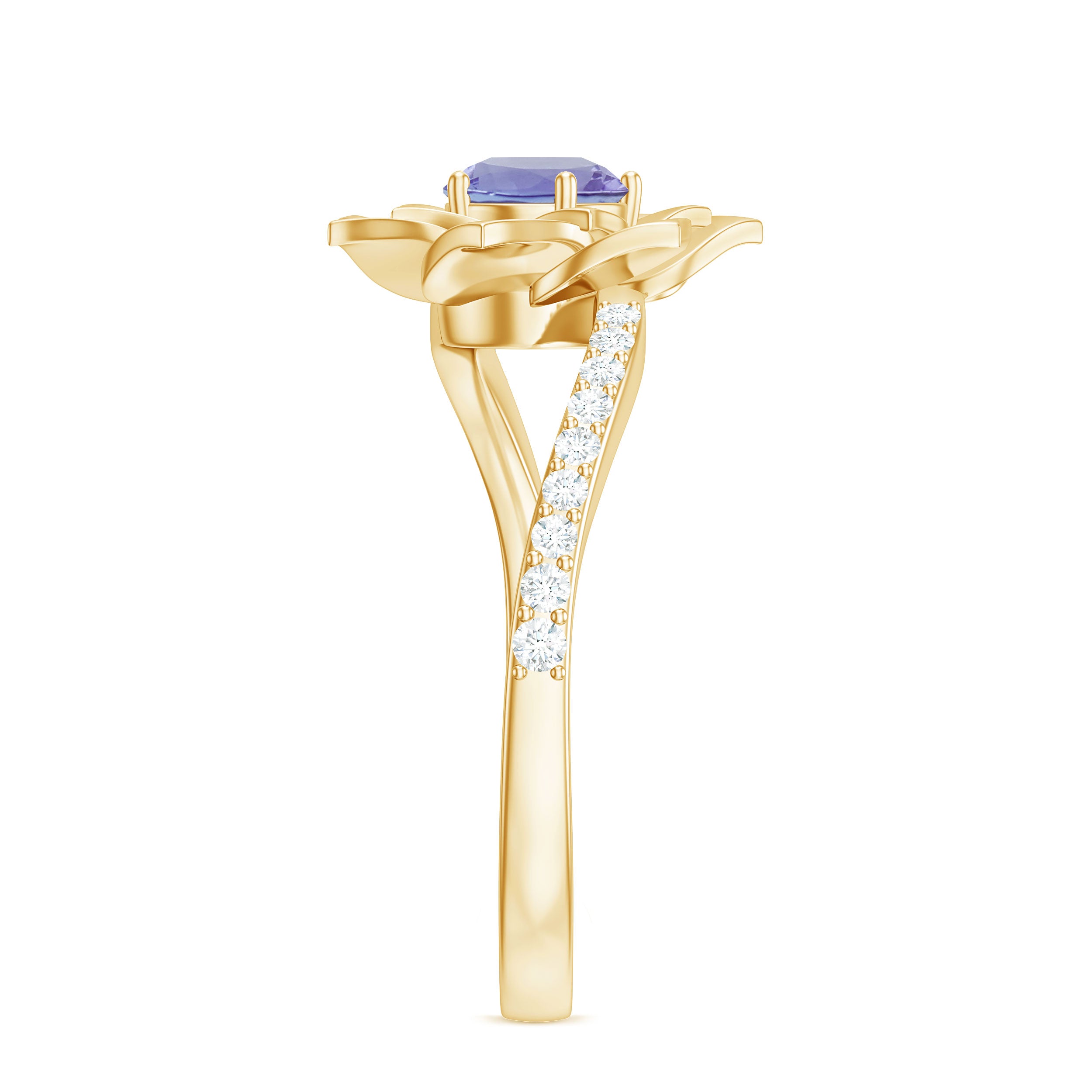 Rosec Jewels-Real Tanzanite and Diamond Flower Ring in Bypass Shank