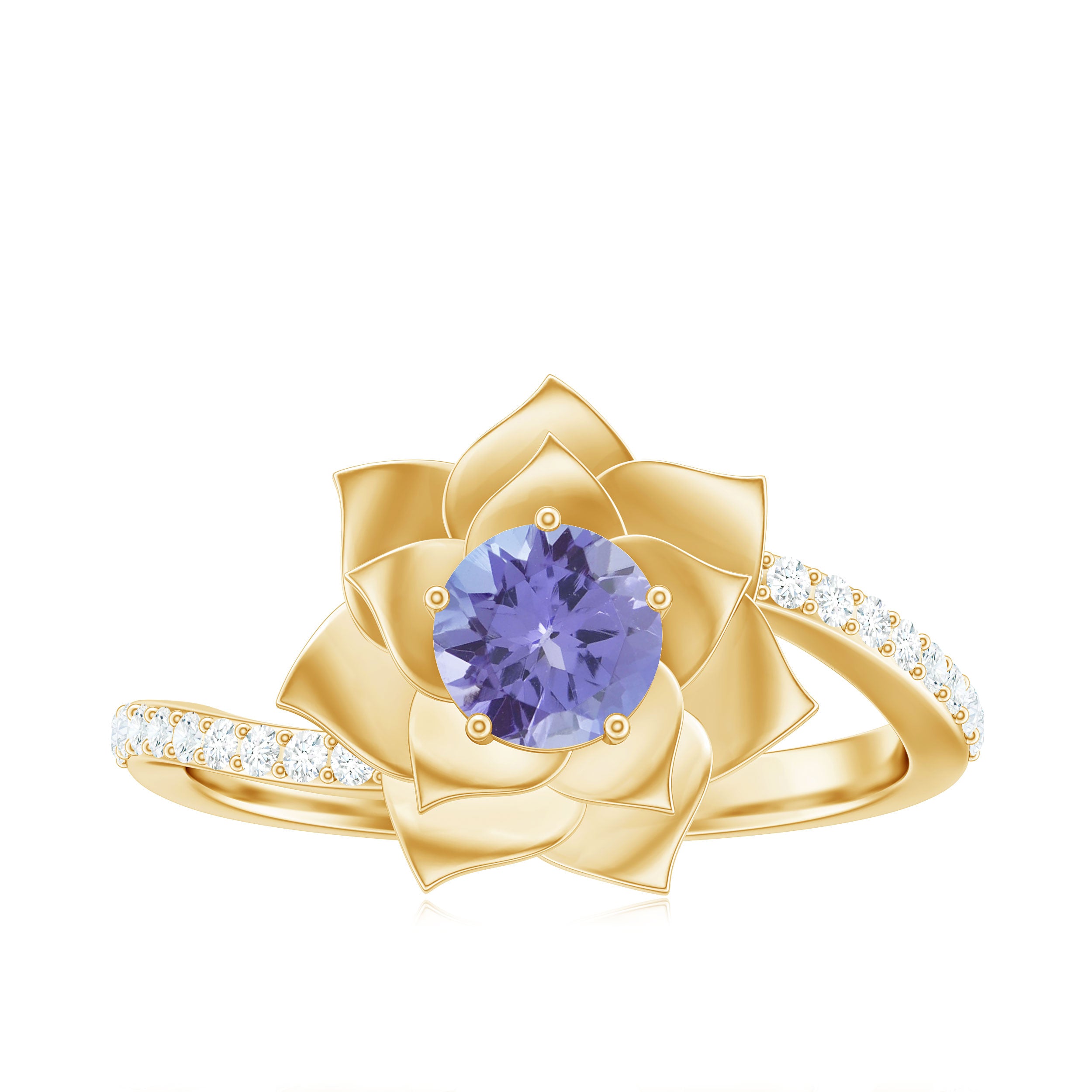 Rosec Jewels-Real Tanzanite and Diamond Flower Ring in Bypass Shank