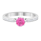 Rosec Jewels-Round Cut Pink Sapphire Solitaire Engagement Ring with Diamond