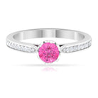 Rosec Jewels-Round Cut Pink Sapphire Solitaire Engagement Ring with Diamond