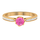 Rosec Jewels-Round Cut Pink Sapphire Solitaire Engagement Ring with Diamond