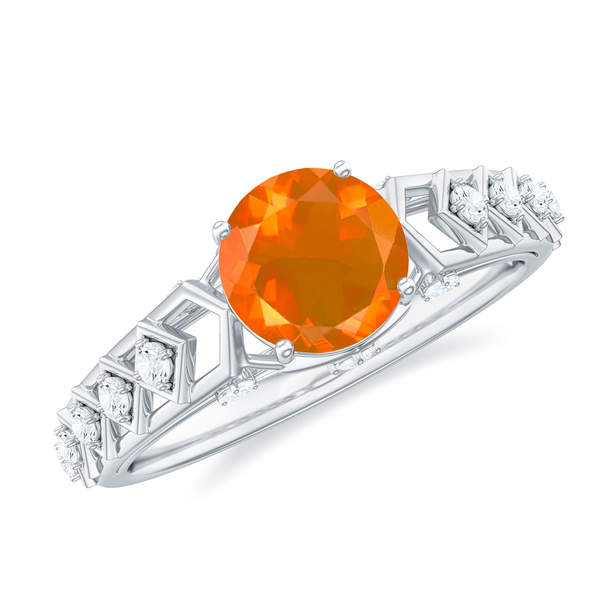 Rosec Jewels-1 CT Solitaire Fire Opal and Diamond Art Deco Engagement Ring