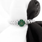 Rosec Jewels-Round Created Green Sapphire Solitaire Art Deco Ring with Diamond