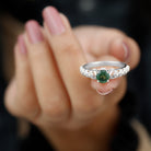 Rosec Jewels-Round Created Green Sapphire Solitaire Art Deco Ring with Diamond