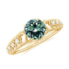 Rosec Jewels-Round Created Green Sapphire Solitaire Art Deco Ring with Diamond