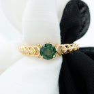 Rosec Jewels-Round Created Green Sapphire Solitaire Art Deco Ring with Diamond