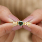 Rosec Jewels-Round Created Green Sapphire Solitaire Art Deco Ring with Diamond