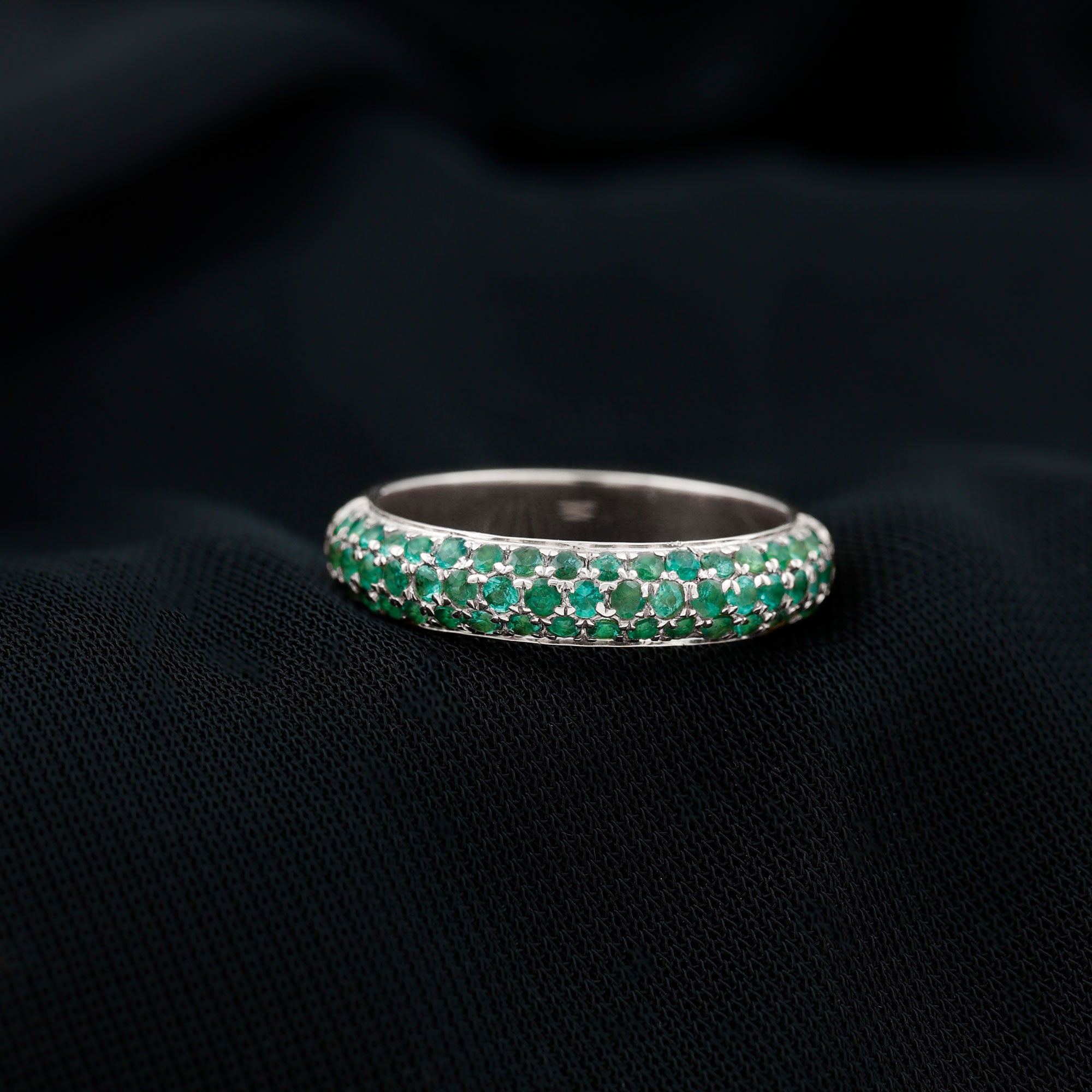 Rosec Jewels-Pave Set Emerald Simple Half Eternity Band Ring