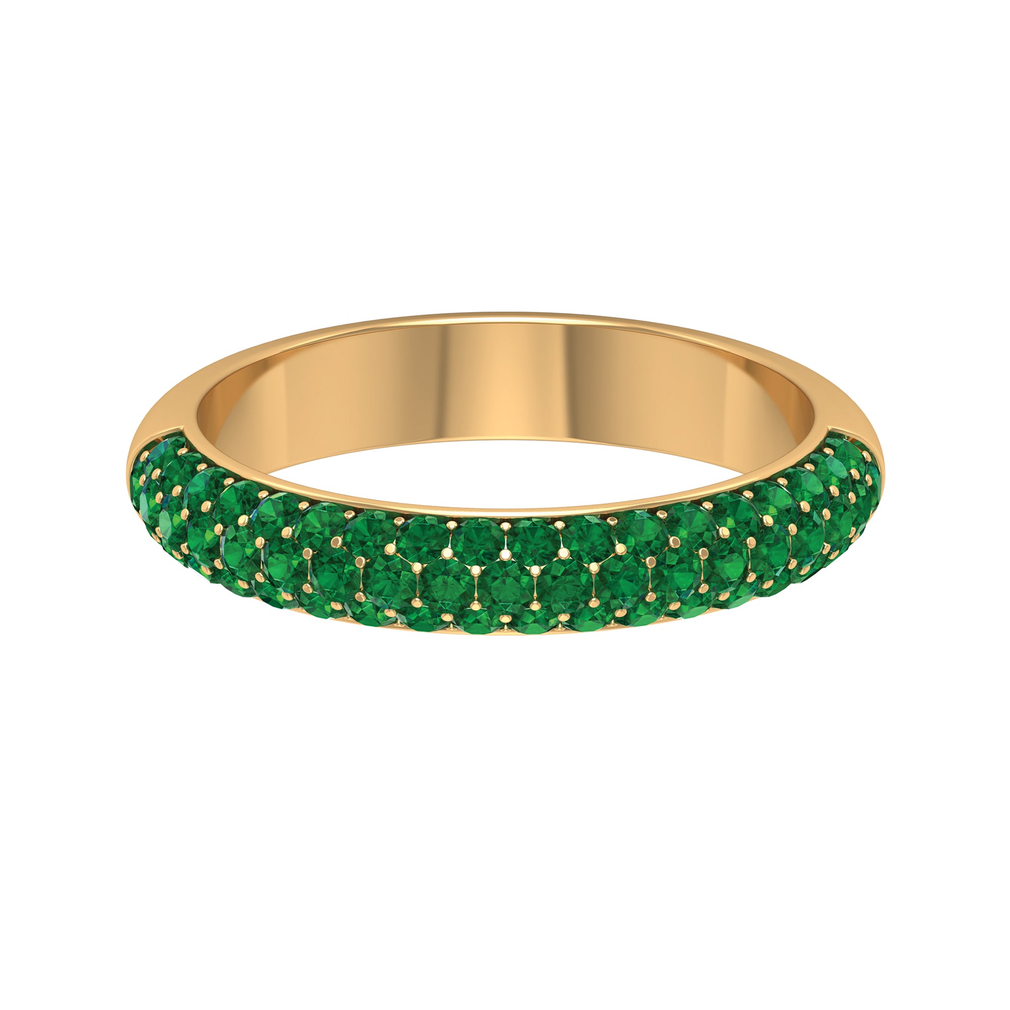 Rosec Jewels-Pave Set Emerald Simple Half Eternity Band Ring