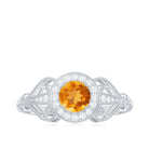 Rosec Jewels-Vintage Citrine Diamond Engagement Ring with Beaded Detail