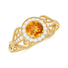 Rosec Jewels-Vintage Citrine Diamond Engagement Ring with Beaded Detail