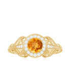 Rosec Jewels-Vintage Citrine Diamond Engagement Ring with Beaded Detail