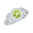 Rosec Jewels-Vintage Inspired Peridot and Diamond Engagement Ring with Gold Beaded