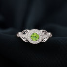 Rosec Jewels-Vintage Inspired Peridot and Diamond Engagement Ring with Gold Beaded