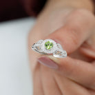 Rosec Jewels-Vintage Inspired Peridot and Diamond Engagement Ring with Gold Beaded