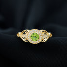 Rosec Jewels-Vintage Inspired Peridot and Diamond Engagement Ring with Gold Beaded