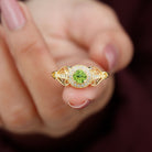 Rosec Jewels-Vintage Inspired Peridot and Diamond Engagement Ring with Gold Beaded