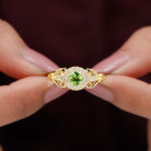 Rosec Jewels-Vintage Inspired Peridot and Diamond Engagement Ring with Gold Beaded