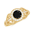 Rosec Jewels-Black Onyx and Diamond Vintage Inspired Engagement Ring with Beaded Details