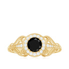 Rosec Jewels-Black Onyx and Diamond Vintage Inspired Engagement Ring with Beaded Details