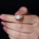 Rosec Jewels-Vintage Moonstone Diamond Engagement Ring with Beaded Detail