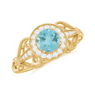 Rosec Jewels-Vintage Inspired Real Sky Blue Topaz and Diamond Engagement Ring