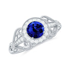 Rosec Jewels-Vintage Created Blue Sapphire Diamond Beaded Engagement Ring