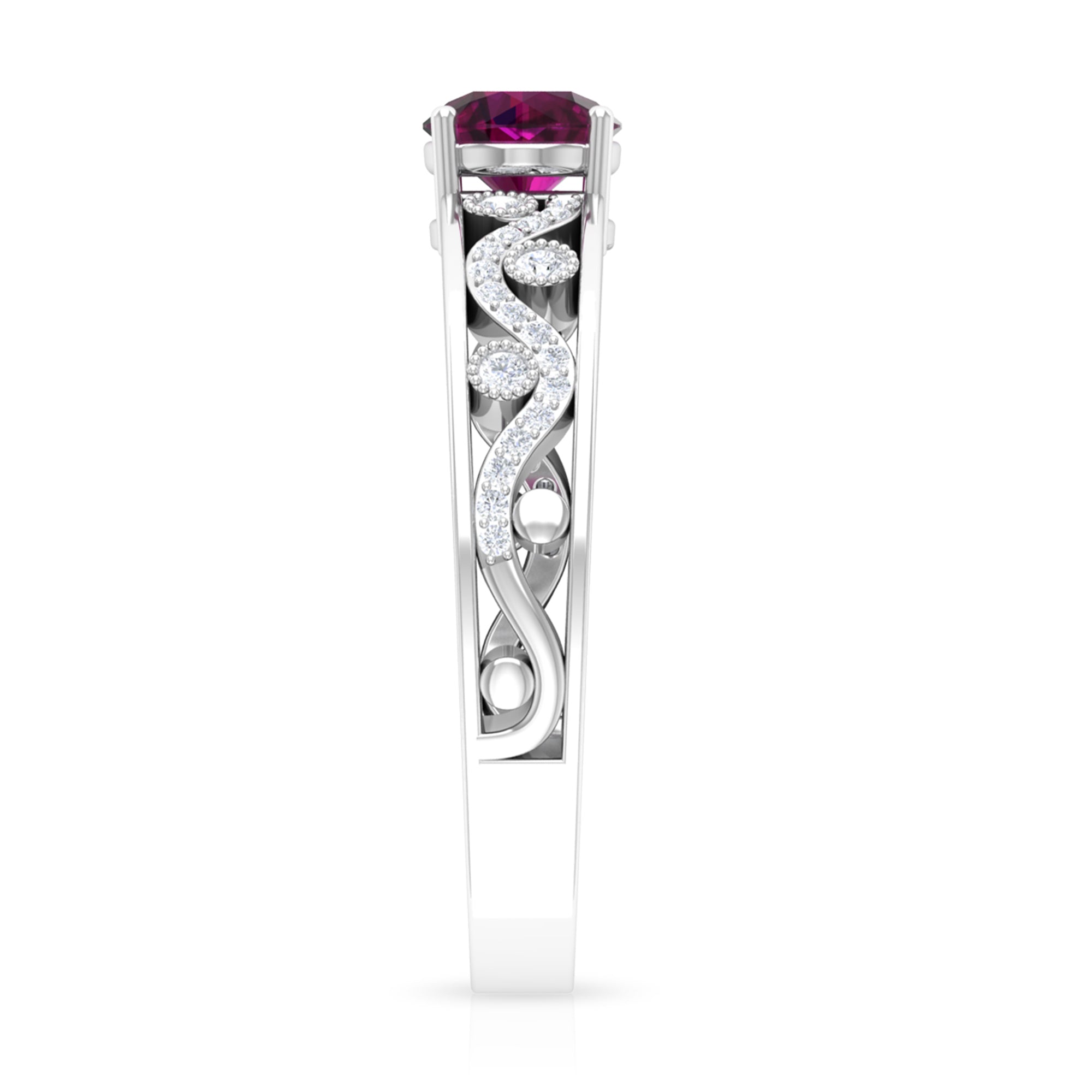 Rosec Jewels-Designer Solitaire Engagement Ring with Rhodolite and Diamond