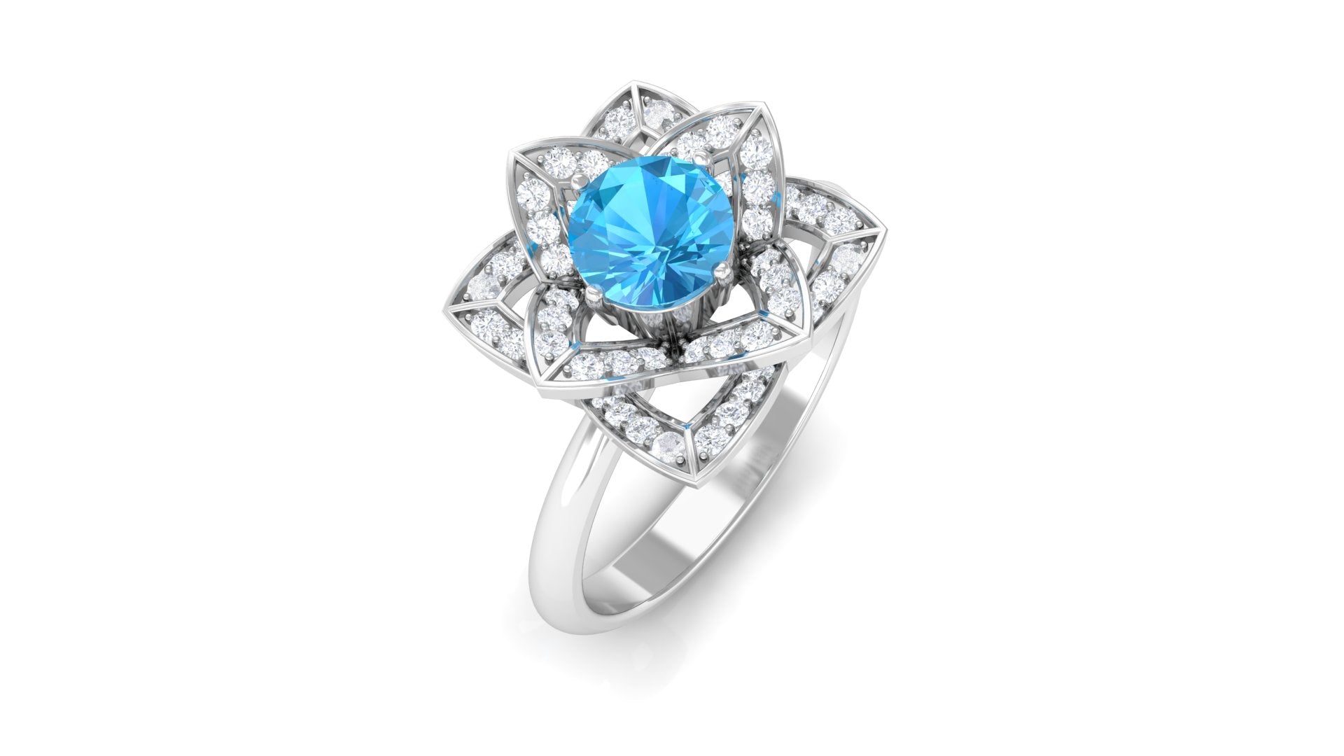 Rosec Jewels-Swiss Blue Topaz and Diamond Floral Engagement Ring