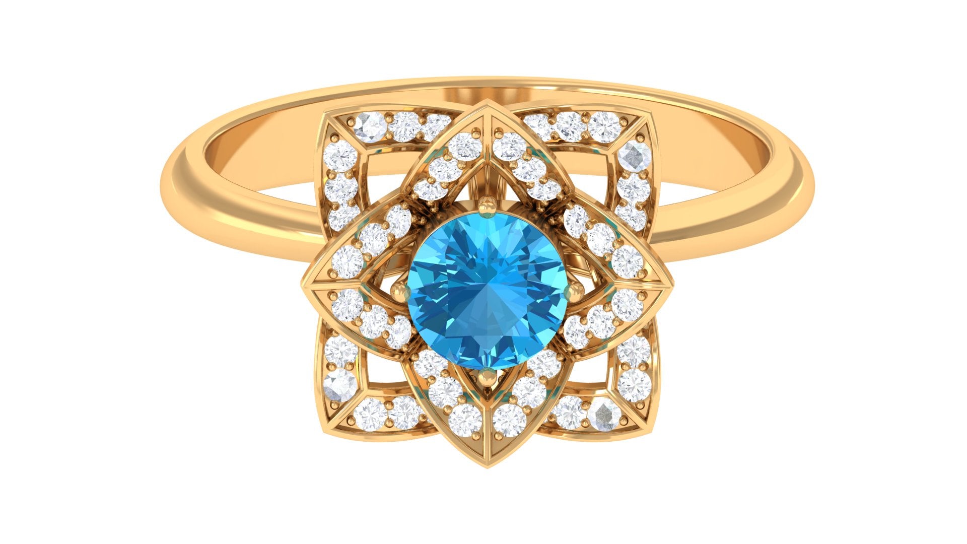 Rosec Jewels-Swiss Blue Topaz and Diamond Floral Engagement Ring