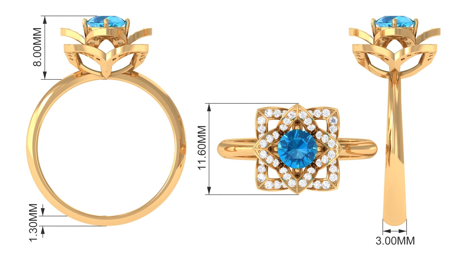 Rosec Jewels-Swiss Blue Topaz and Diamond Floral Engagement Ring