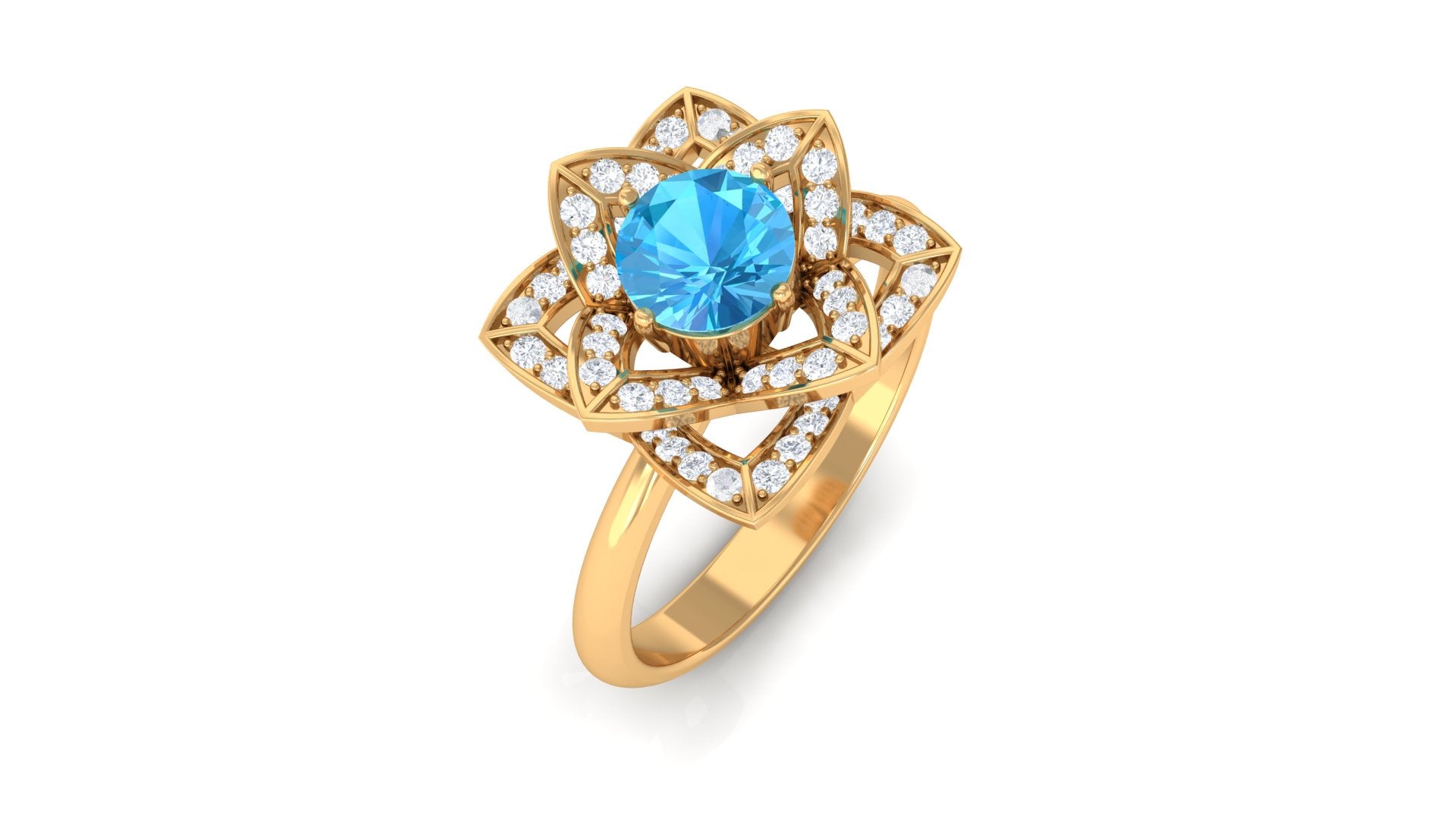 Rosec Jewels-Swiss Blue Topaz and Diamond Floral Engagement Ring