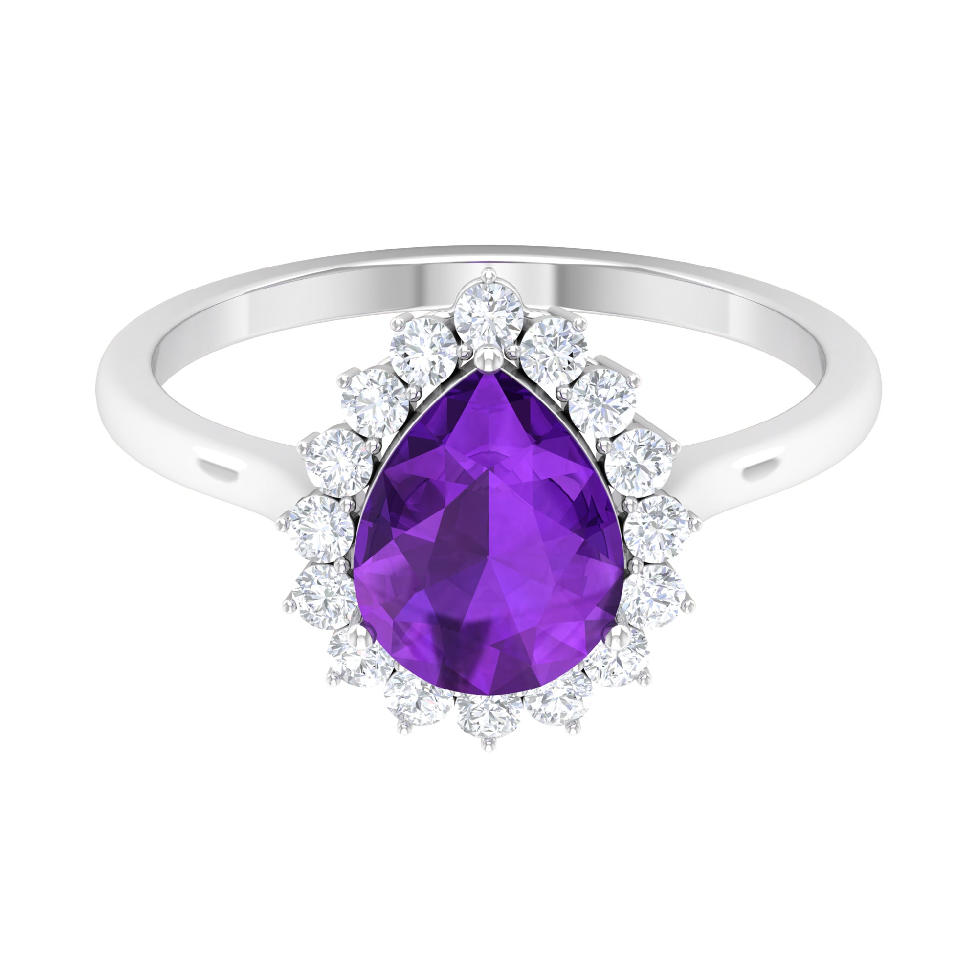 Rosec Jewels-Pear Shape Amethyst Teardrop Ring with Diamond Halo