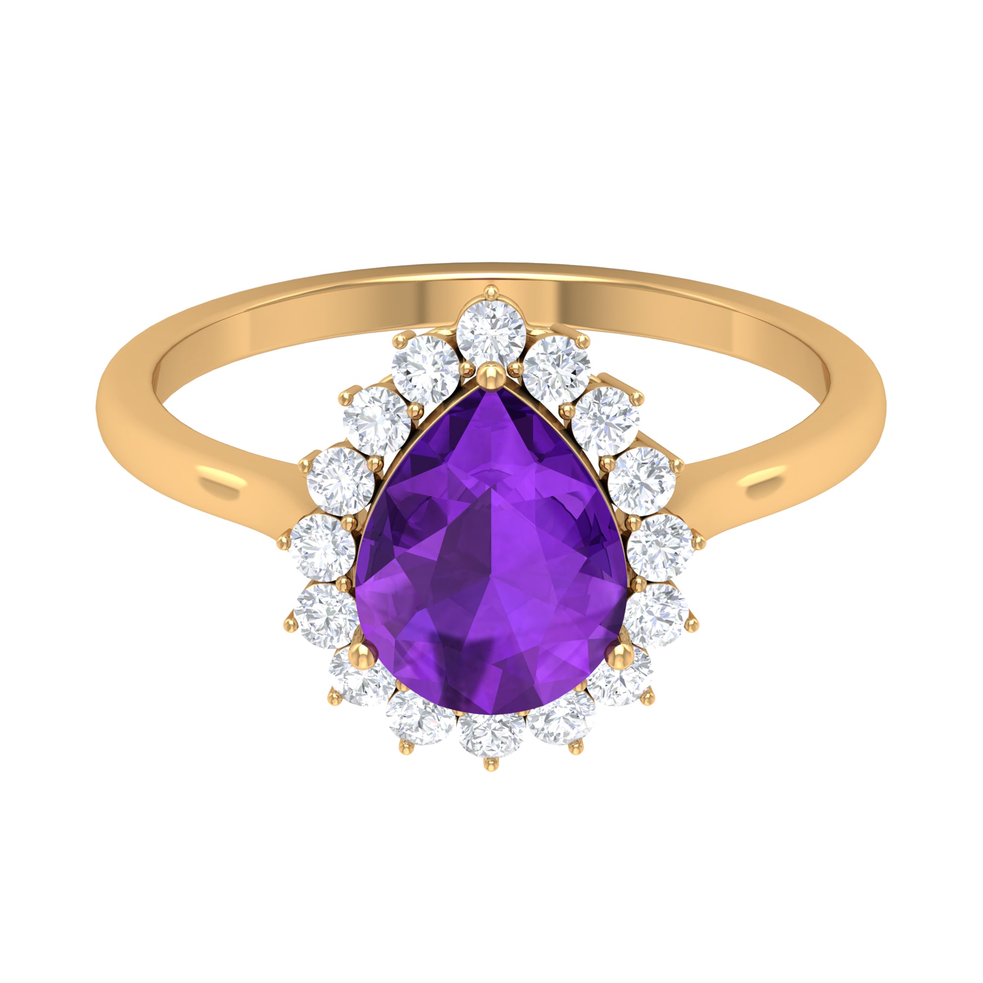 Rosec Jewels-Pear Shape Amethyst Teardrop Ring with Diamond Halo