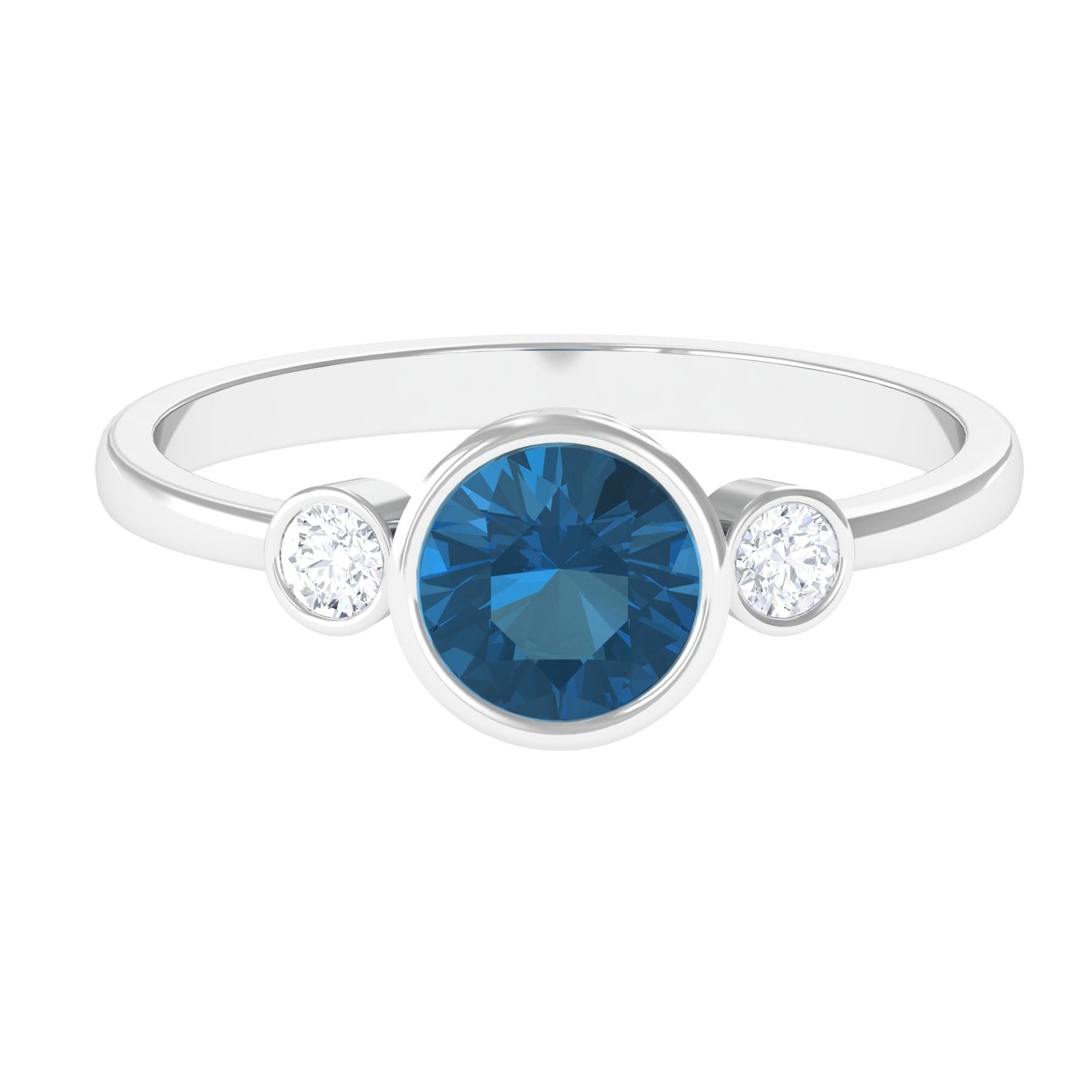 Rosec Jewels-Round London Blue Topaz and Diamond Solitaire Engagement Ring