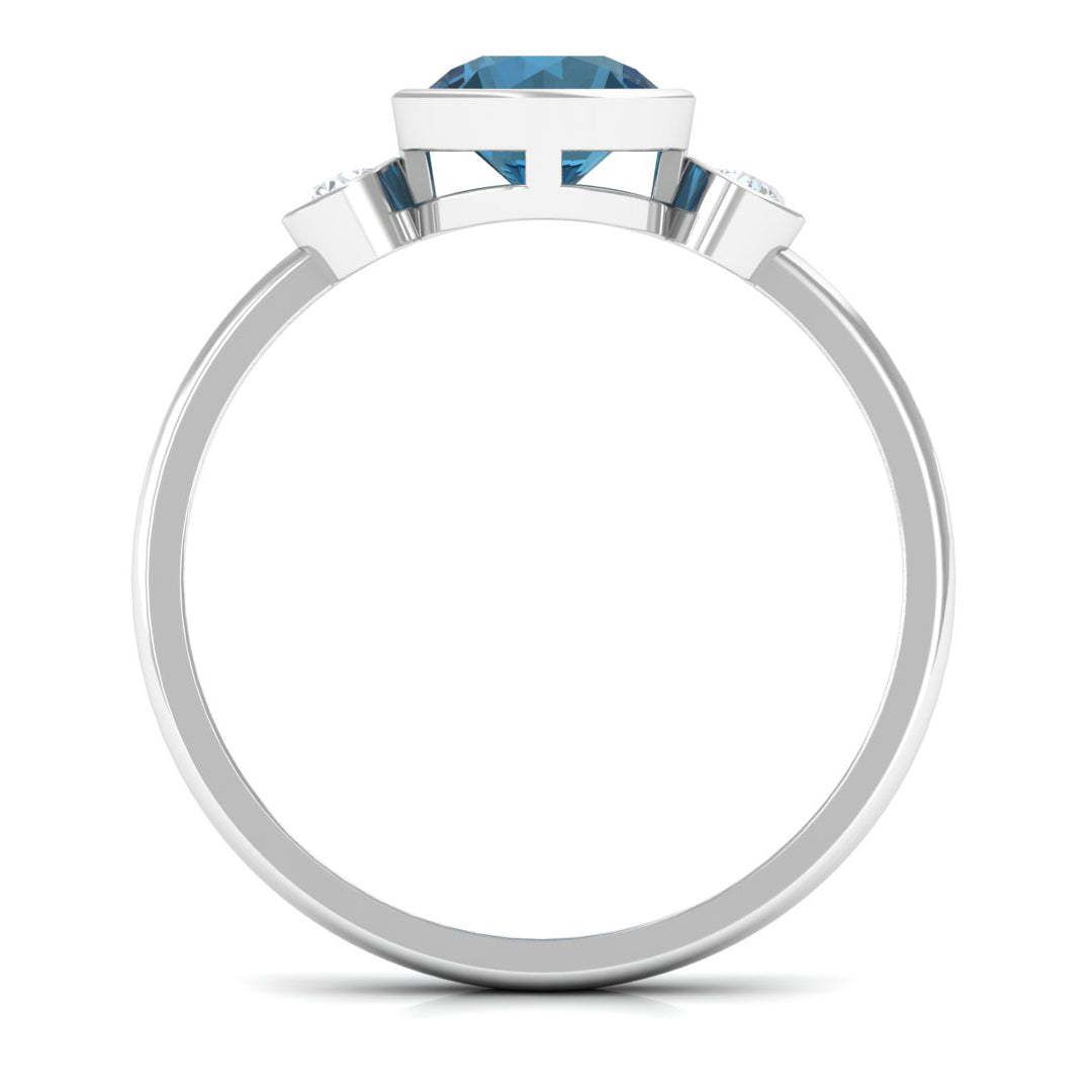 Rosec Jewels-Round London Blue Topaz and Diamond Solitaire Engagement Ring