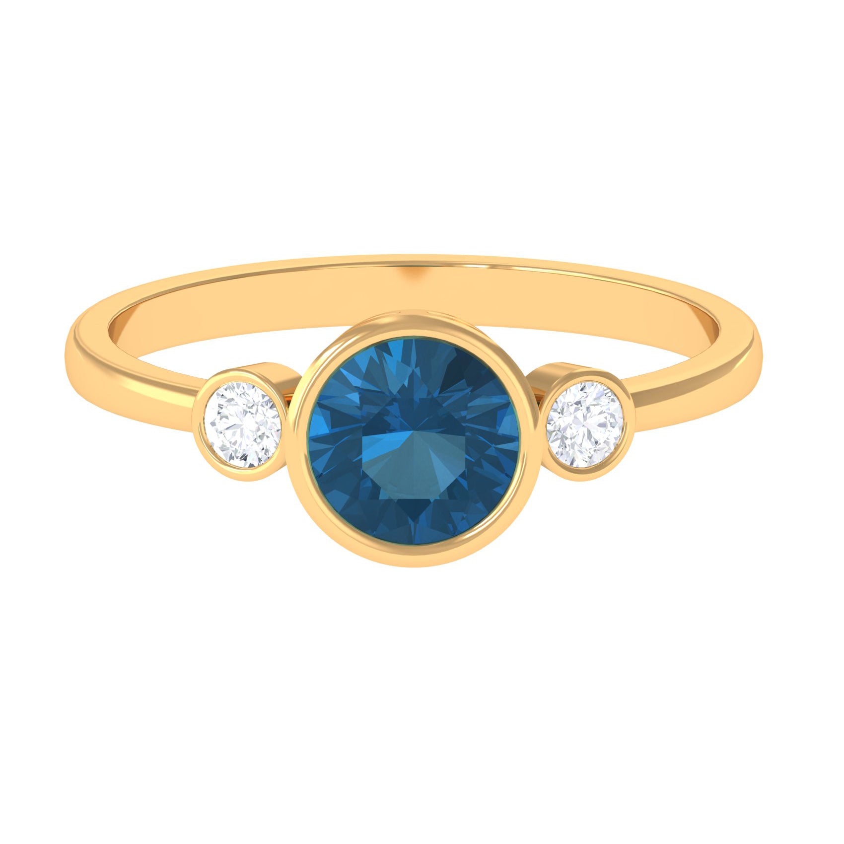 Rosec Jewels-Round London Blue Topaz and Diamond Solitaire Engagement Ring