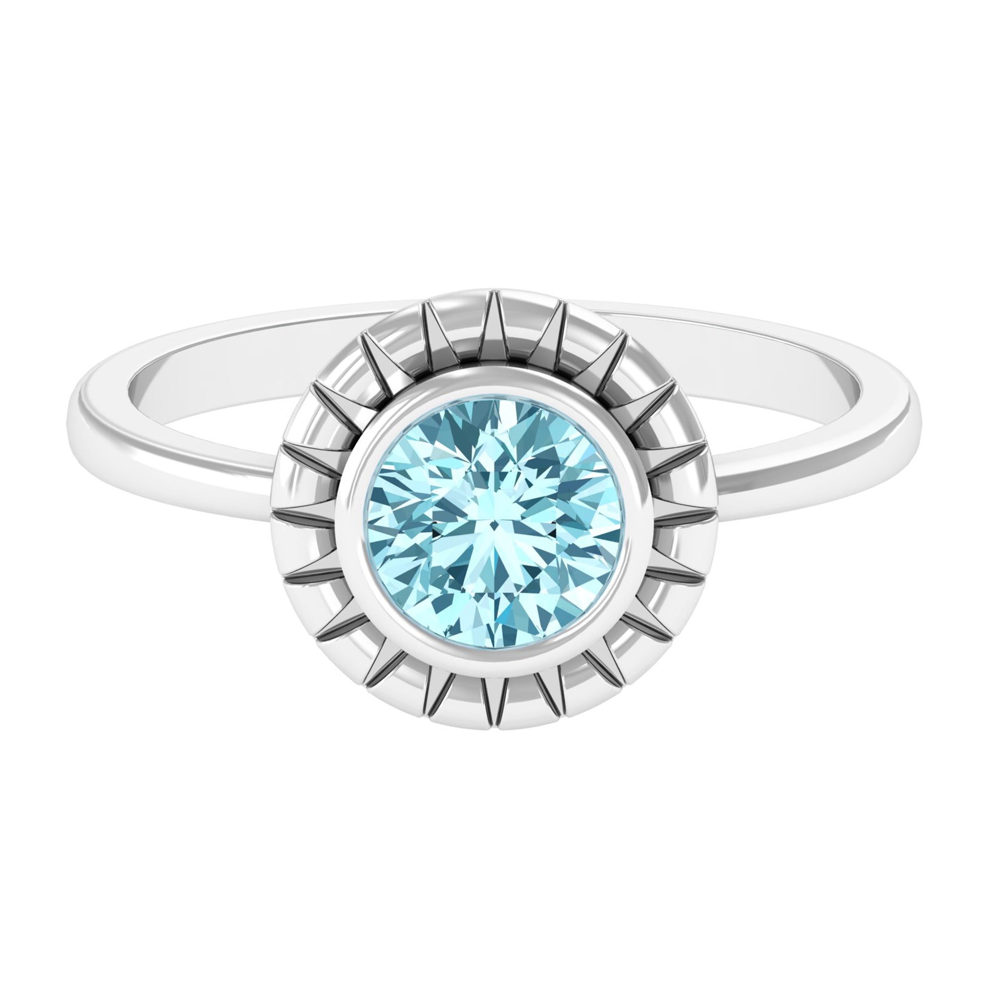 Rosec Jewels-Bezel Set Aquamarine Solitaire Engagement Ring