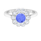 Rosec Jewels-Bezel Set Tanzanite and Diamond Flower Halo Engagement Ring