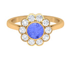 Rosec Jewels-Bezel Set Tanzanite and Diamond Flower Halo Engagement Ring