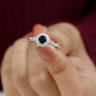 Rosec Jewels-Black Onyx and Diamond Antique Style Engagement Ring in Gold