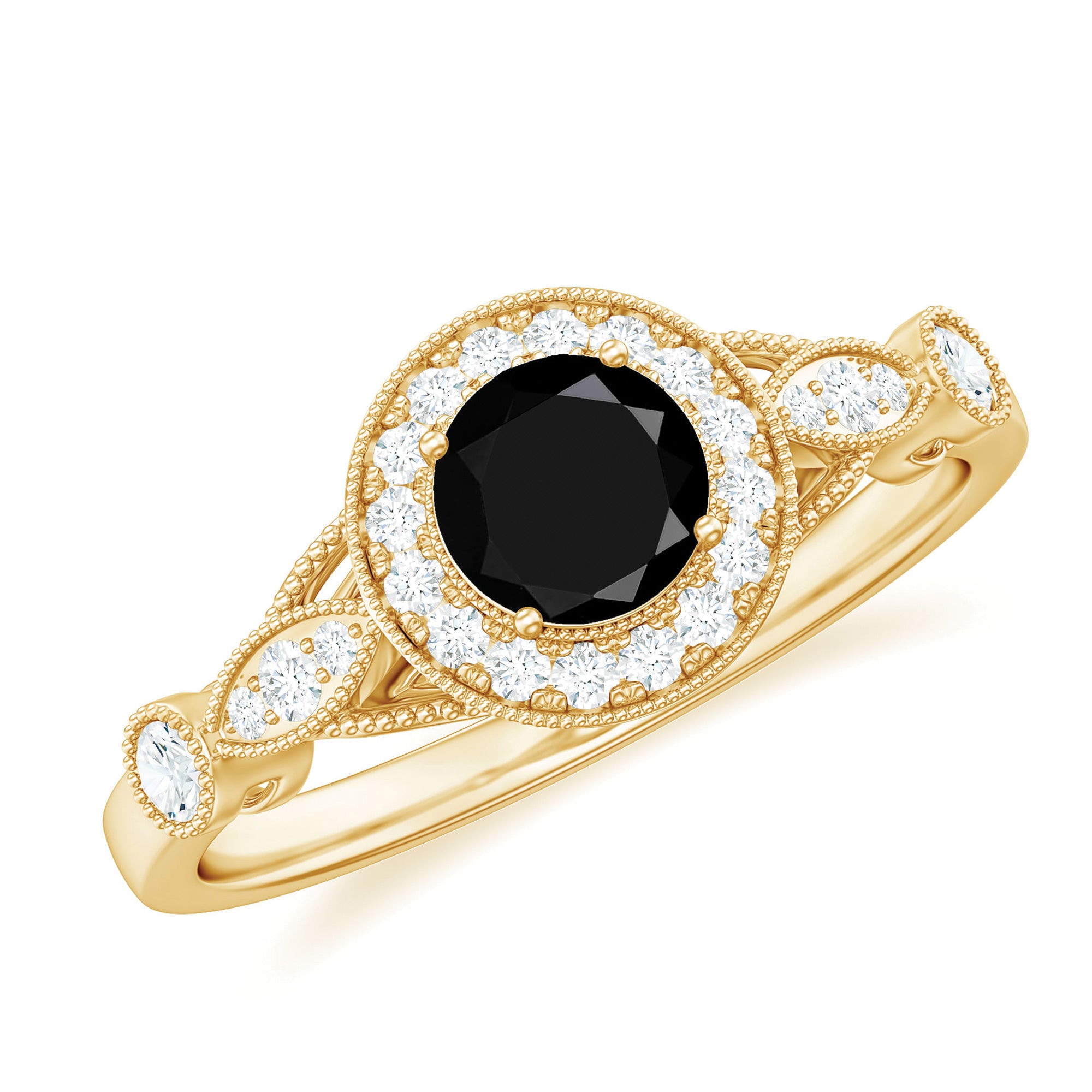 Rosec Jewels-Black Onyx and Diamond Antique Style Engagement Ring in Gold