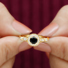 Rosec Jewels-Black Onyx and Diamond Antique Style Engagement Ring in Gold