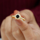 Rosec Jewels-Black Onyx and Diamond Antique Style Engagement Ring in Gold