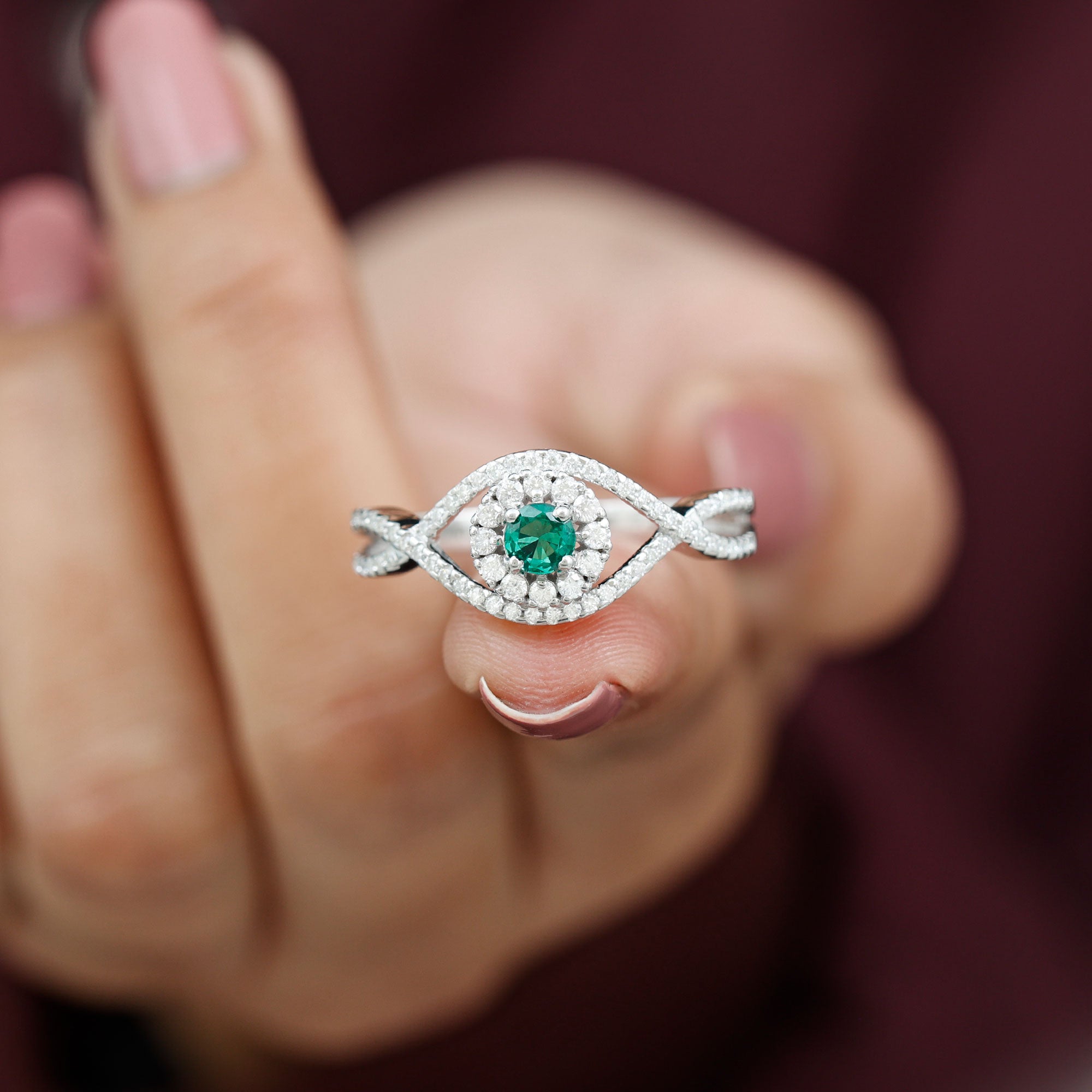 Rosec Jewels-Lab Grown Emerald and Diamond Crossover Ring