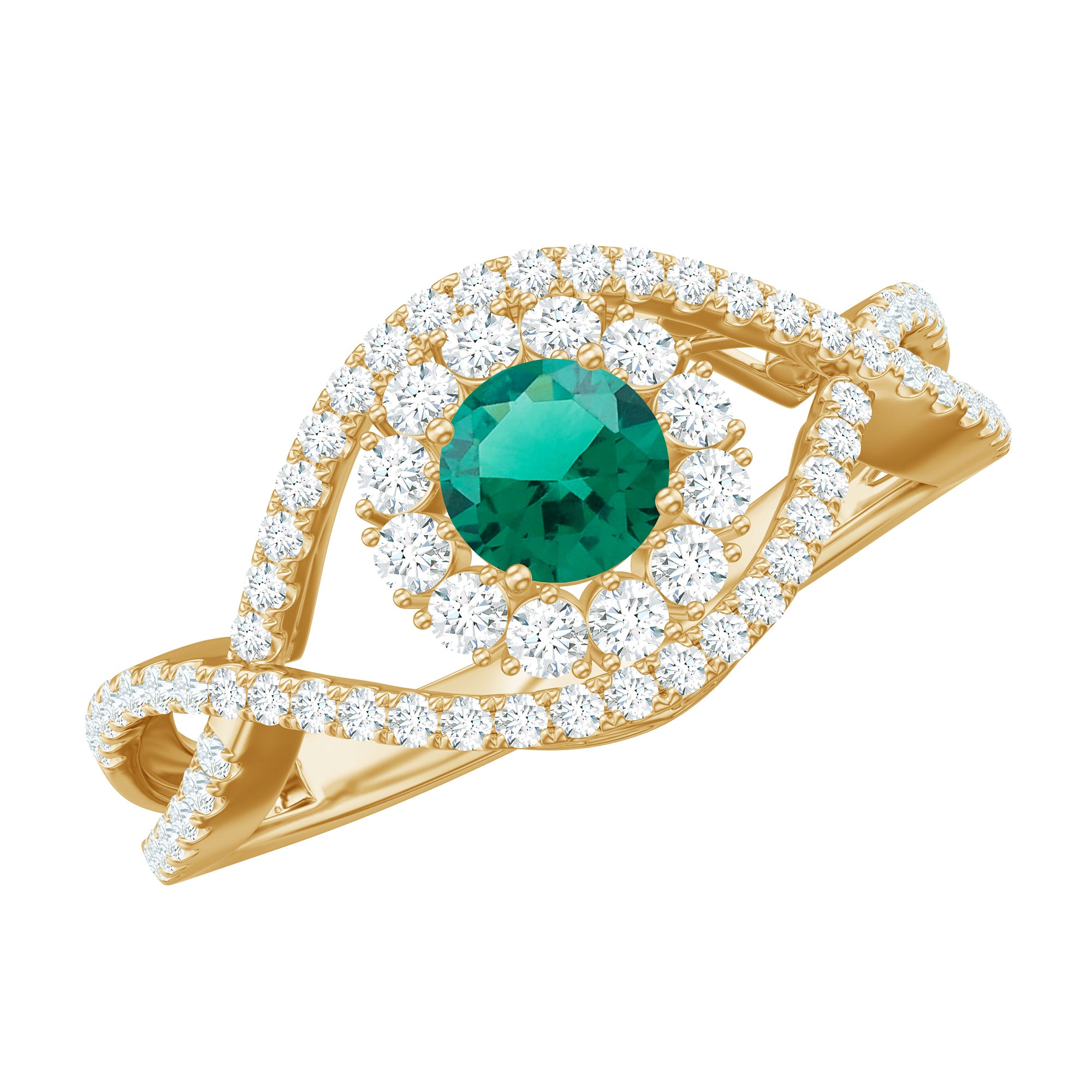 Rosec Jewels-Lab Grown Emerald and Diamond Crossover Ring