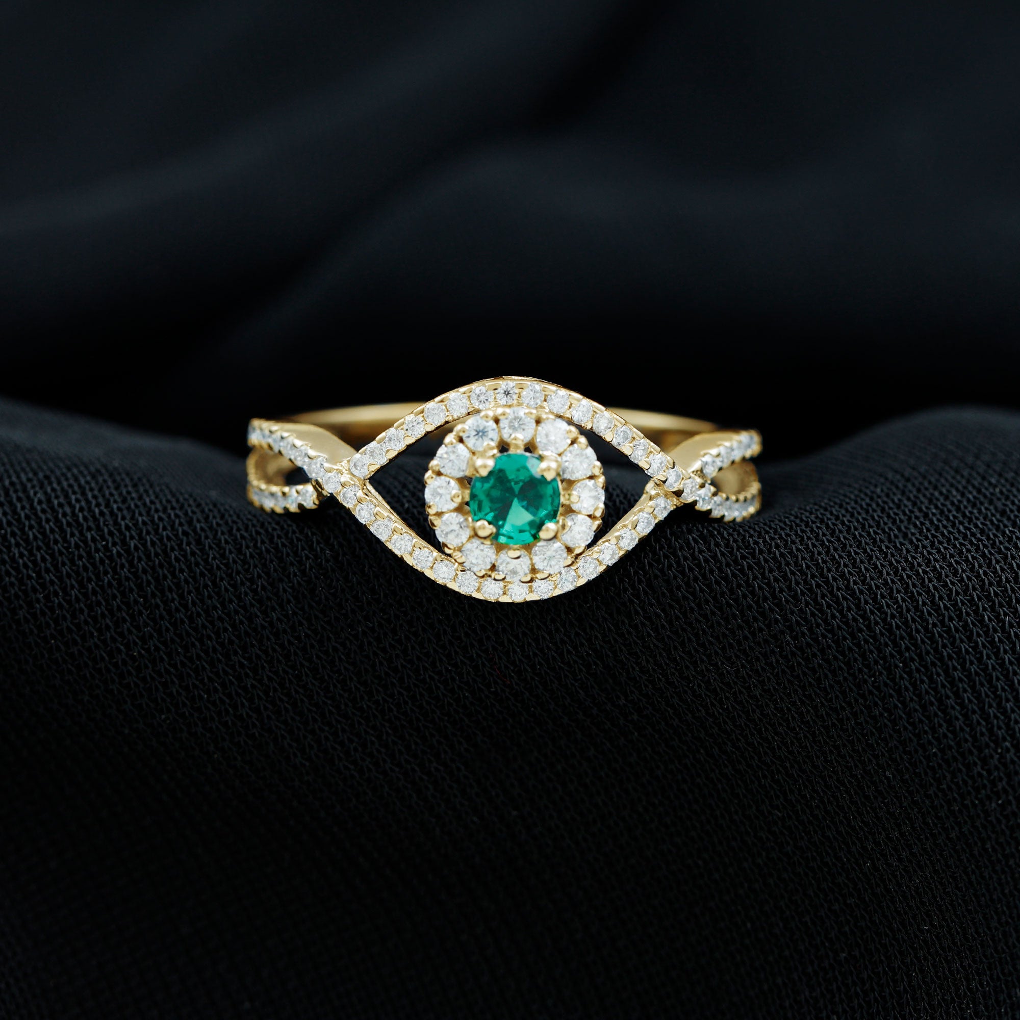 Rosec Jewels-Lab Grown Emerald and Diamond Crossover Ring